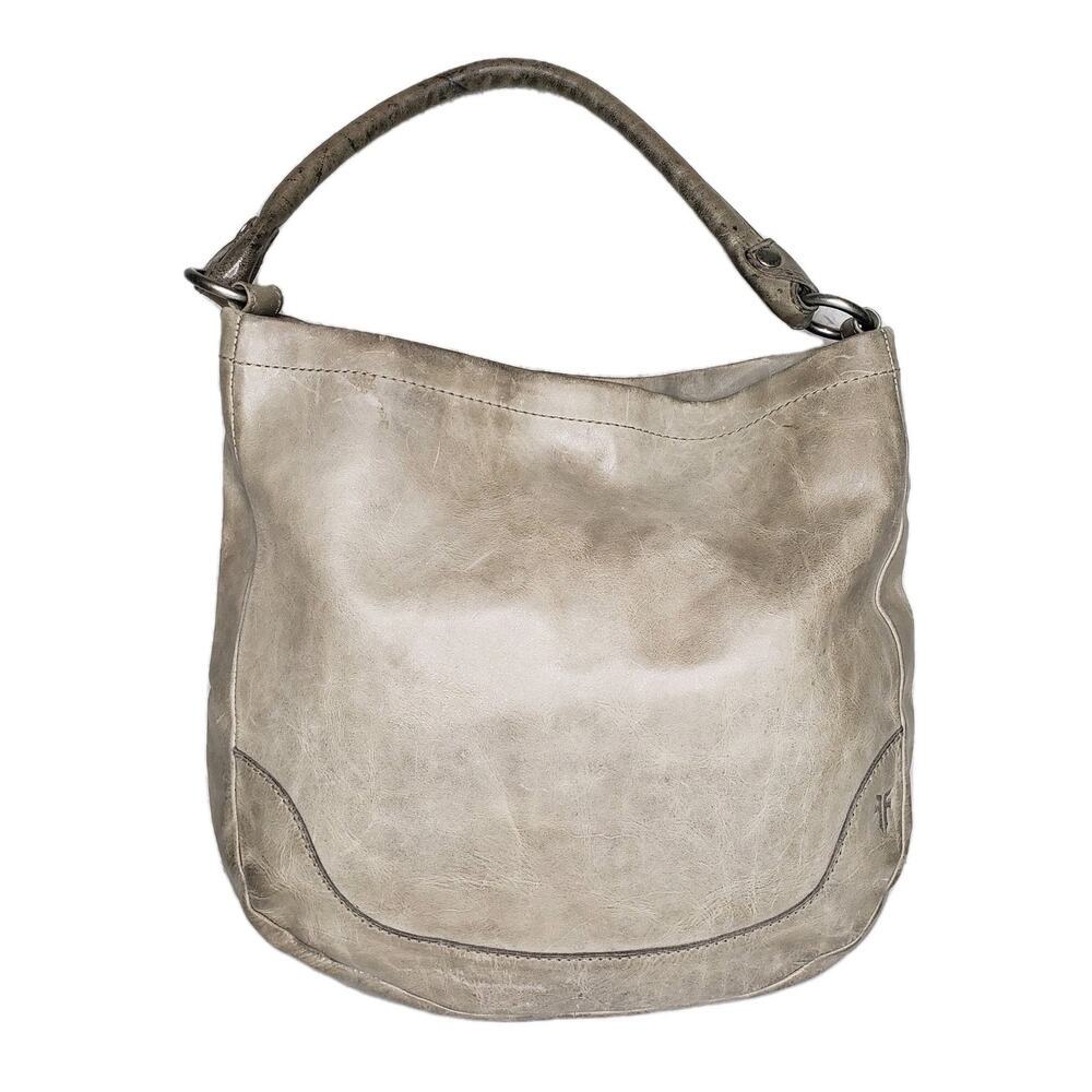 FRYE Melissa Hobo Distressed Leather Shoulder Bag Light Stone Gray